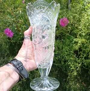 Vintage Etched Birds Heavy Crystal Vase
